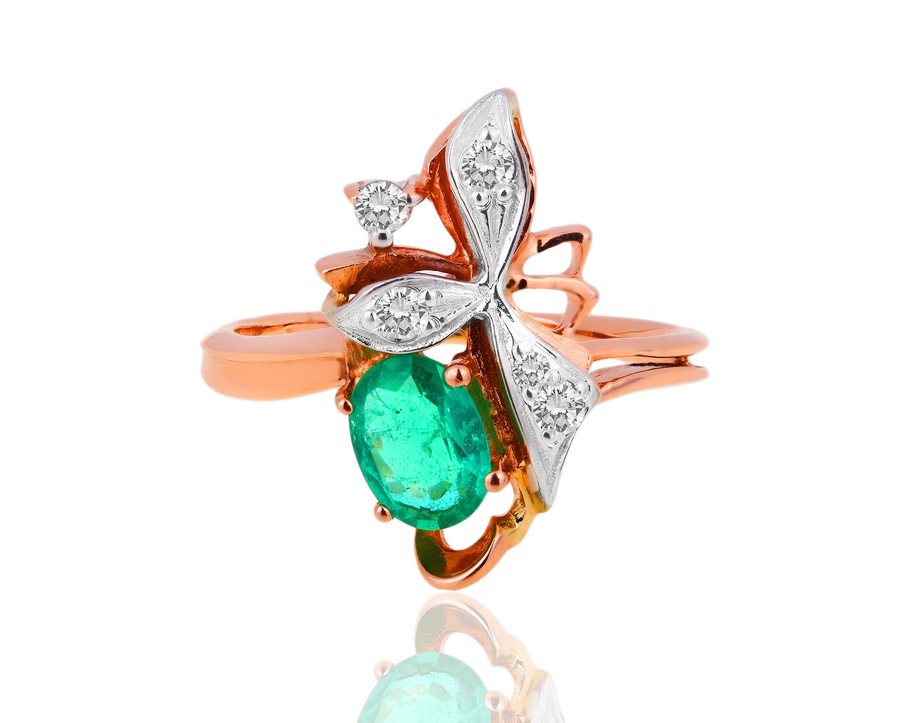 Золотое кольцо с бриллиантами 0.15ct и изумрудом 0.52ct 170818/9