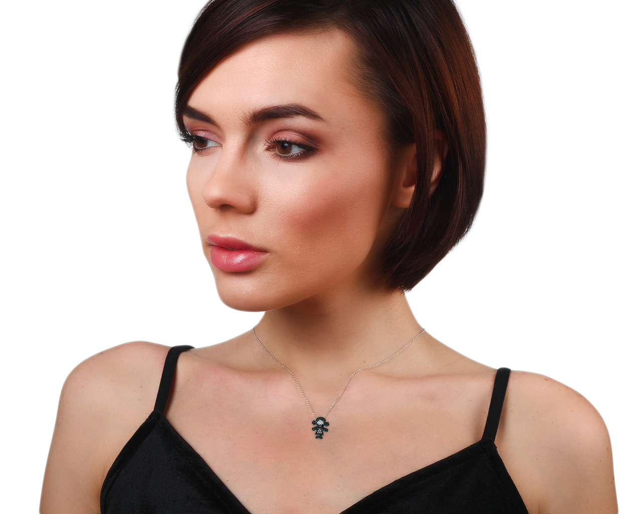 Золотая подвеска с черными и белыми бриллиантами 0.18ct