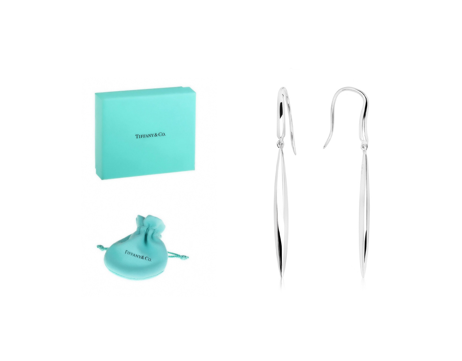 Оригинальные золотые серьги Tiffany&Co Feather Hook Dangle