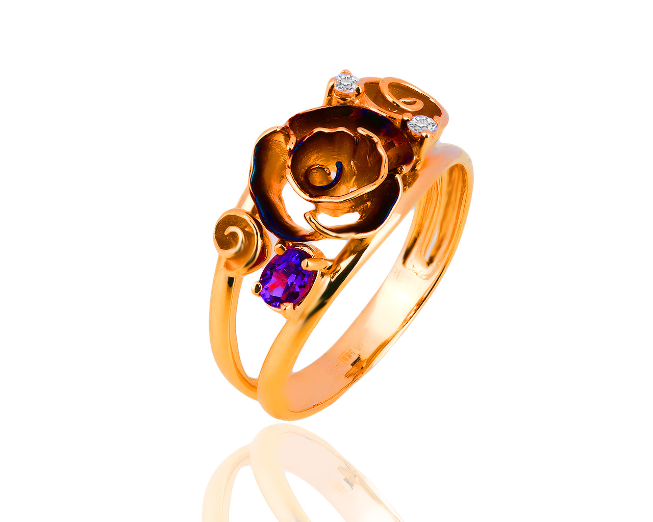 Оригинальное золотое кольцо с аметистом и бриллиантами Roberto Bravo 160519/10