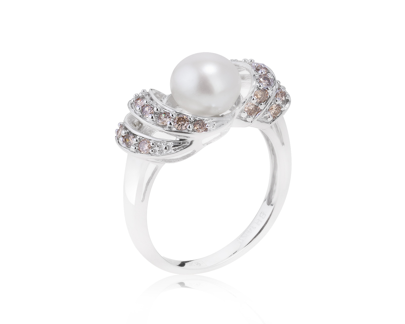 Богатое золотое кольцо с жемчугом 7 мм 261021/10