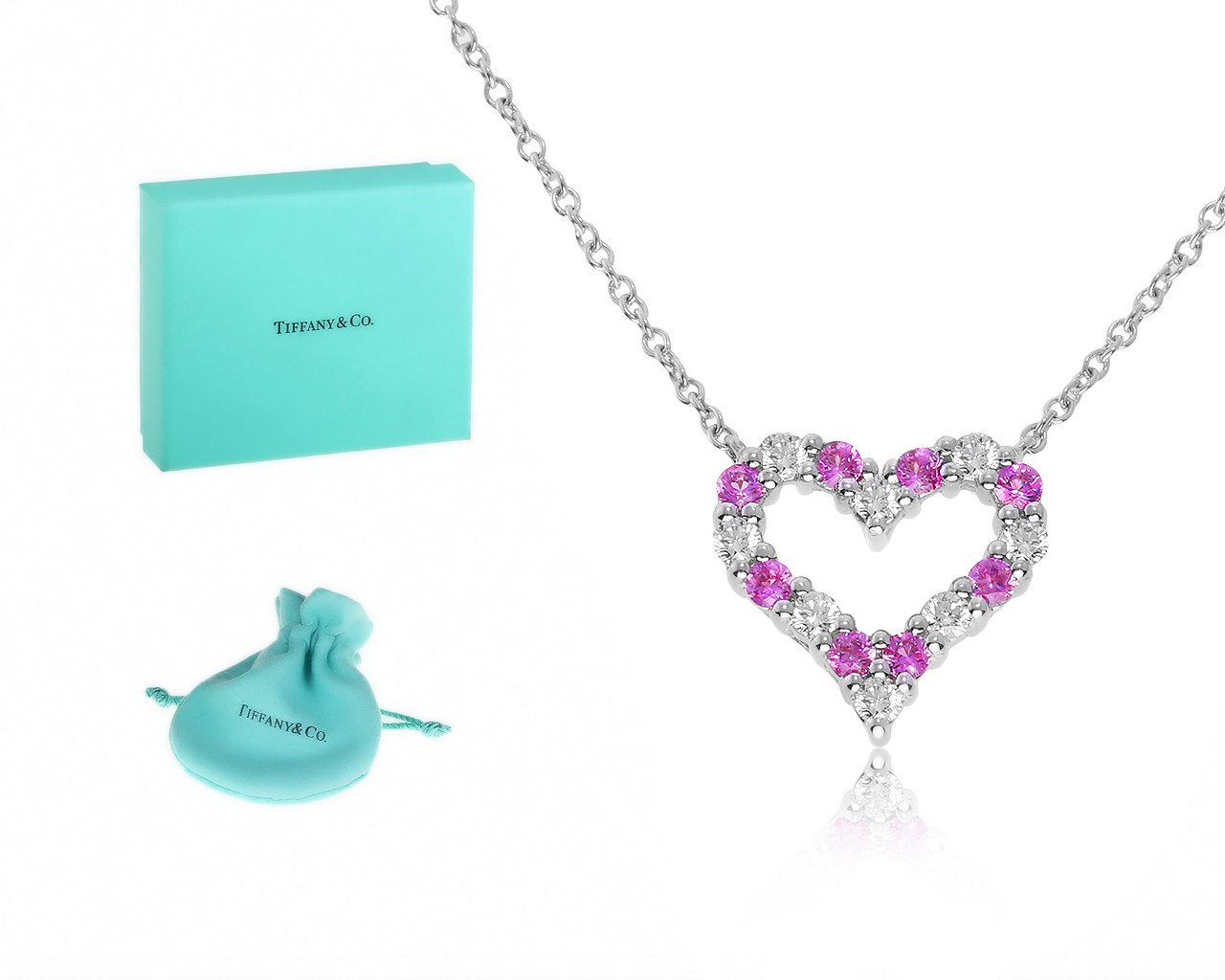 Оригинальный платиновый кулон с сапфирами 0.15ct Tiffany&Co Heart