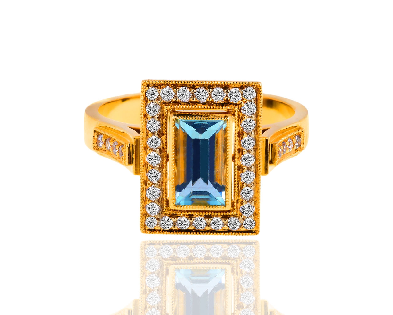 Золотое кольцо с аквамарином и бриллиантами 0.45ct 110419/18