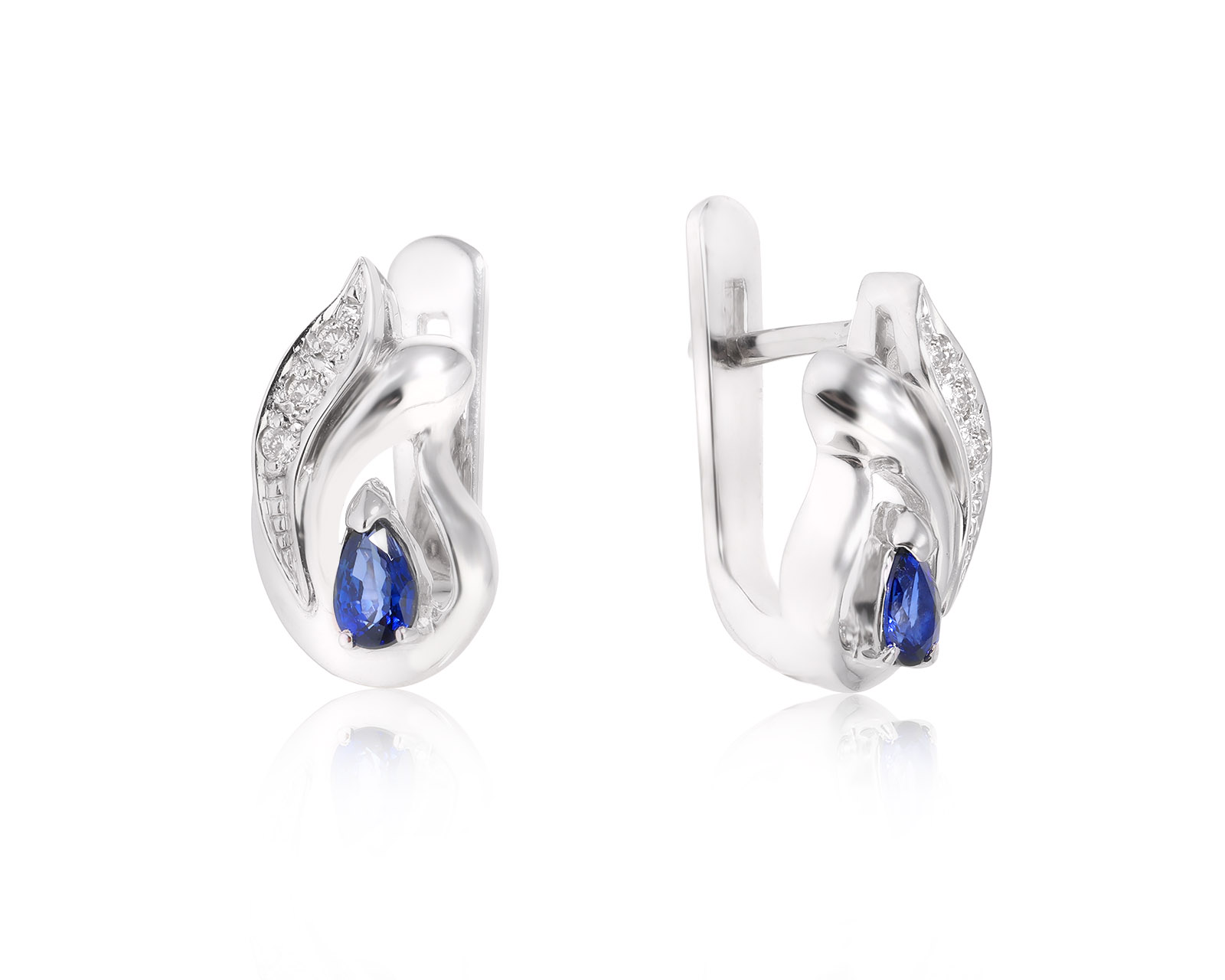 Золотые серьги с сапфирами 0.52ct и бриллиантами 0.09ct