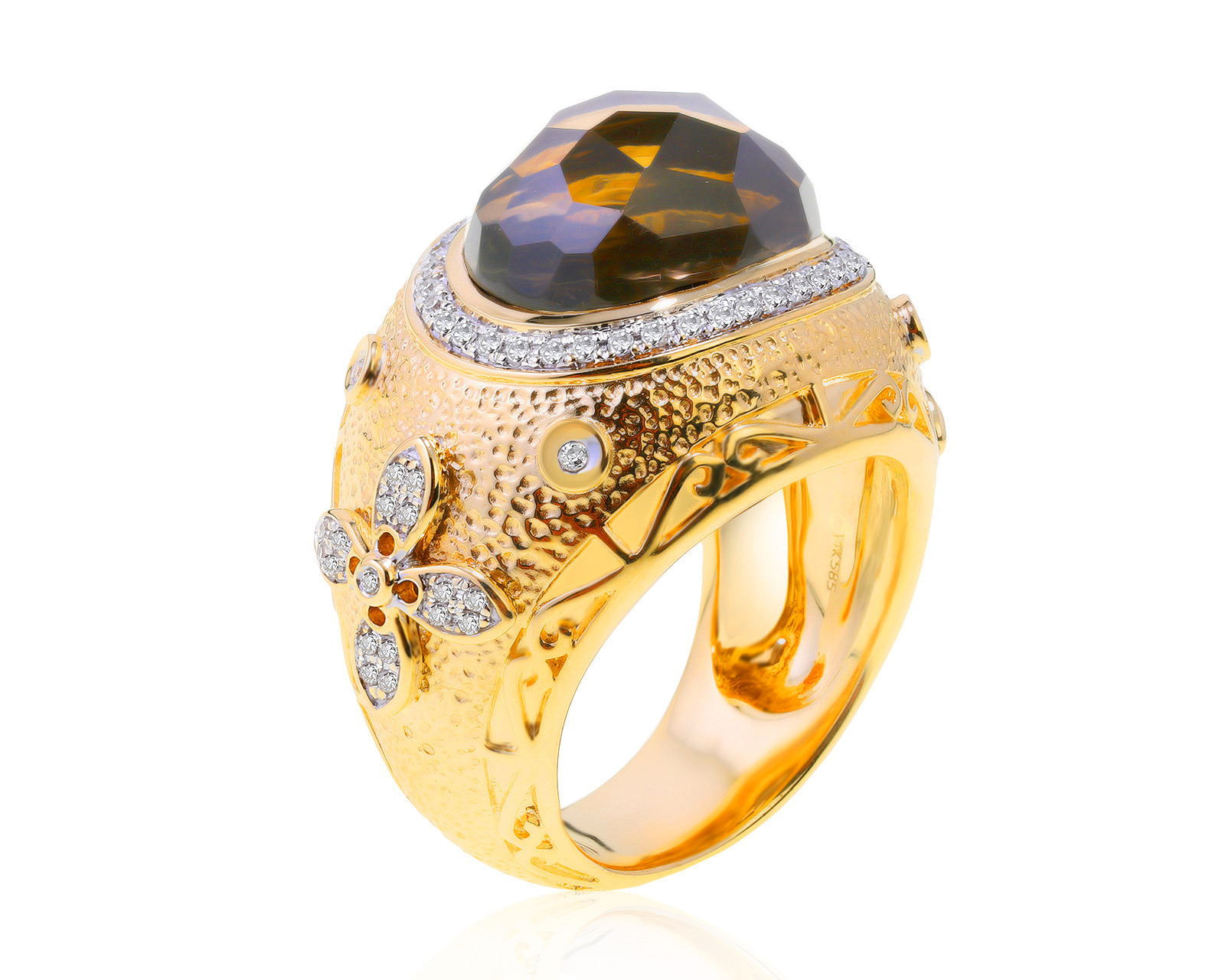 Волшебное золотое кольцо с раухтопазом 7.52ct