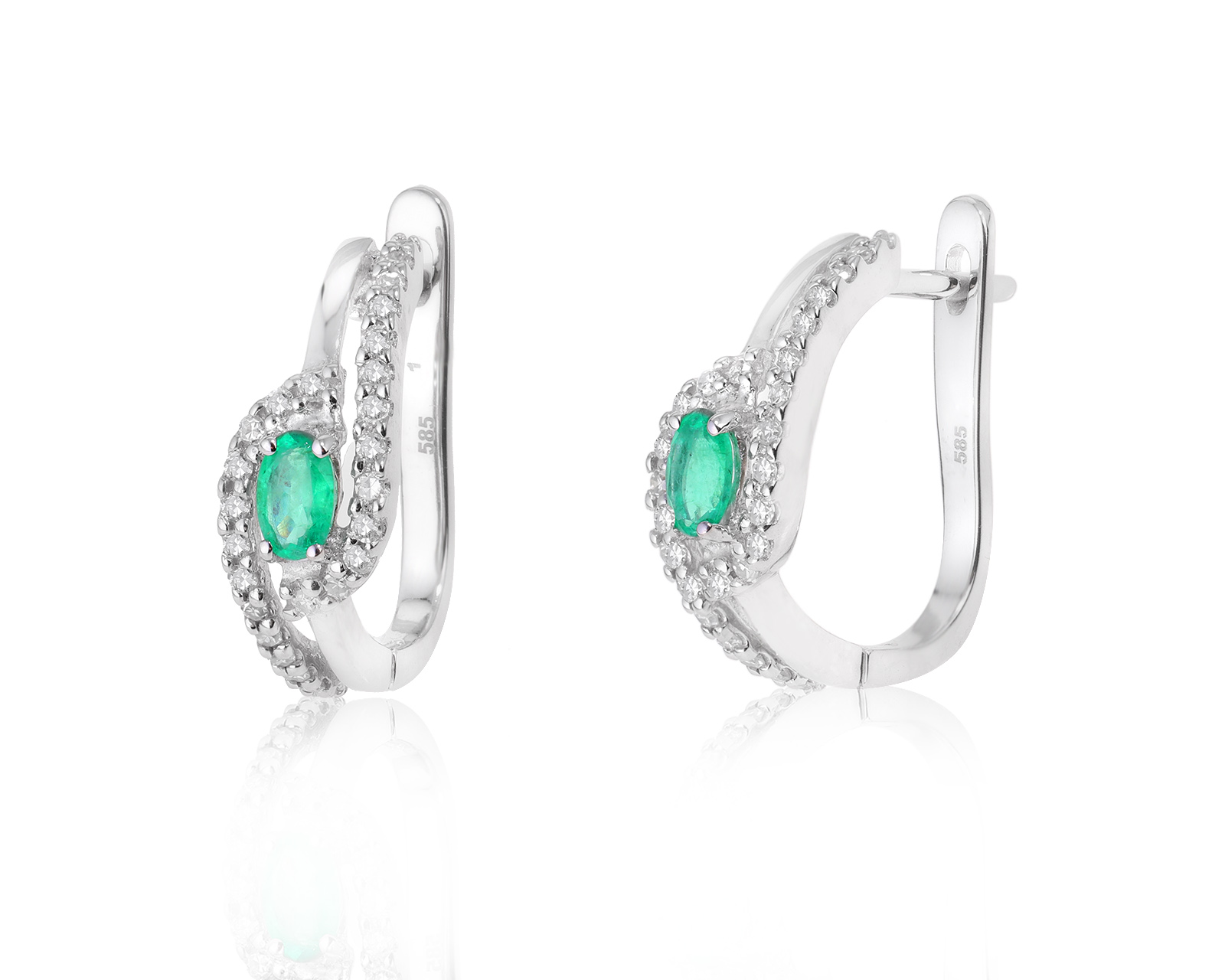 Золотые серьги с изумрудами 0.44ct и бриллиантами 0.26ct