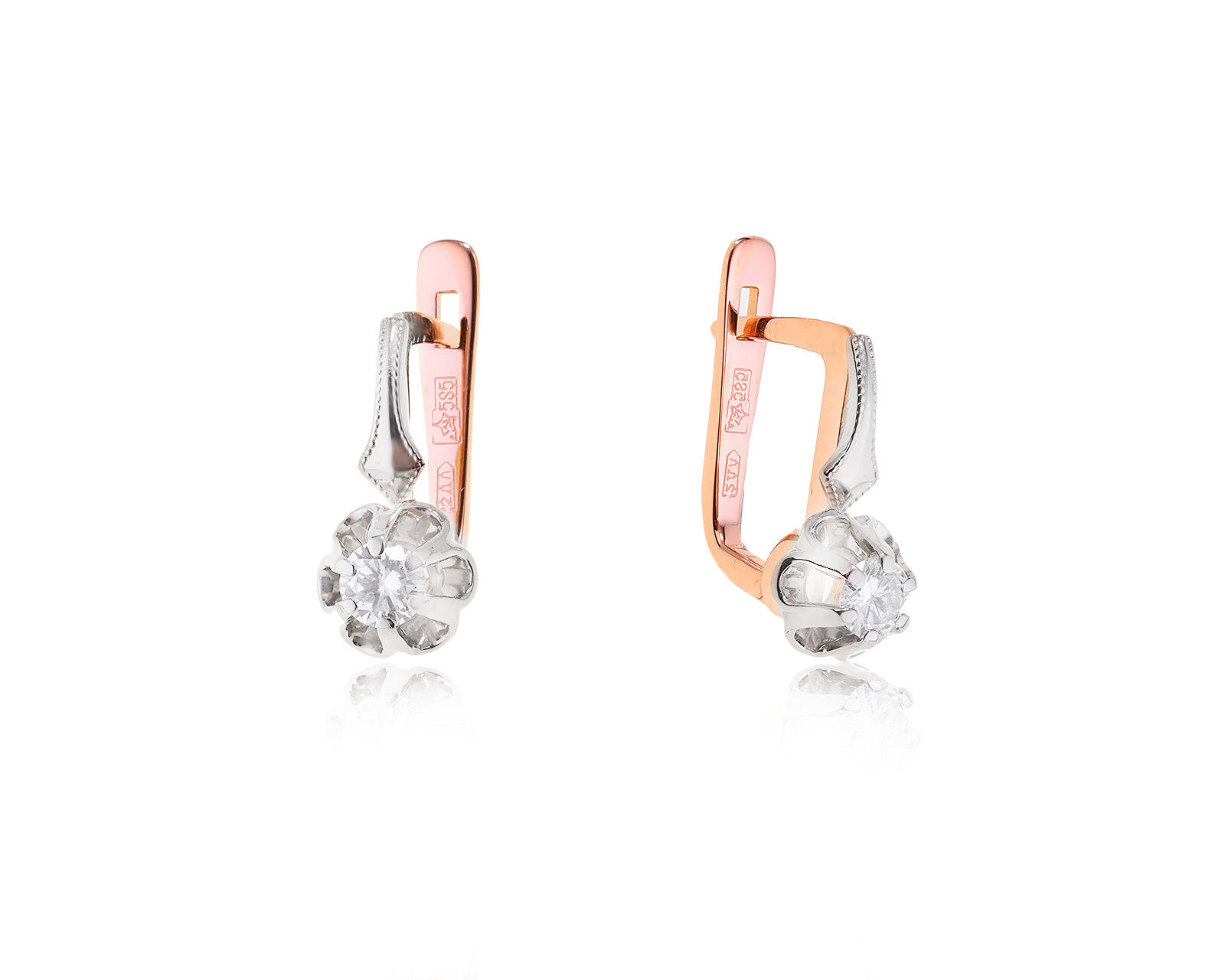 Золотые серьги с бриллиантами 0.20ct СССР 280623/3