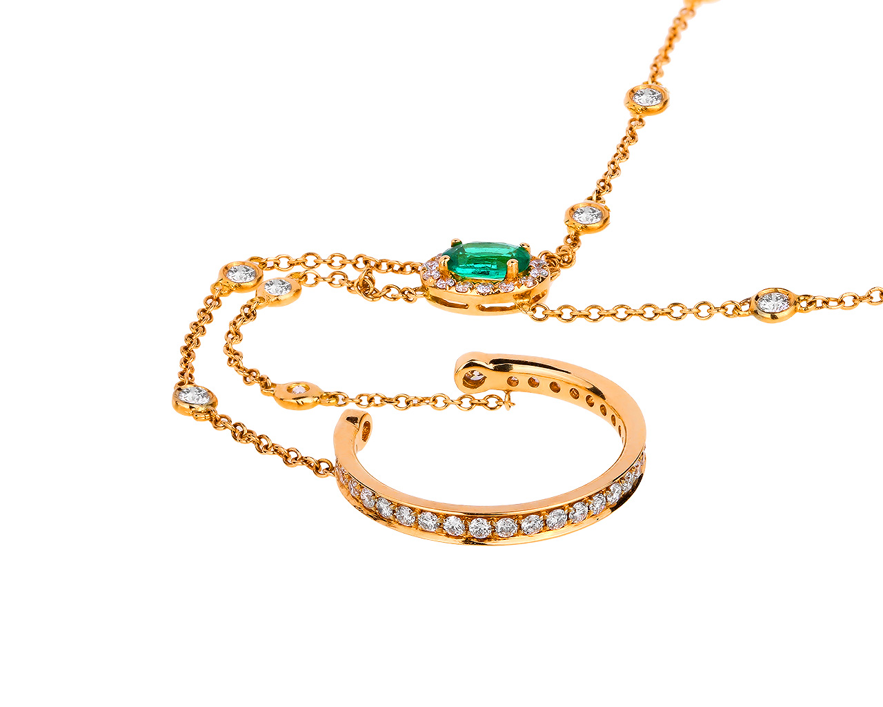 Золотое кольцо-браслет с бриллиантами и изумрудами Yana Gipsy 240718/5