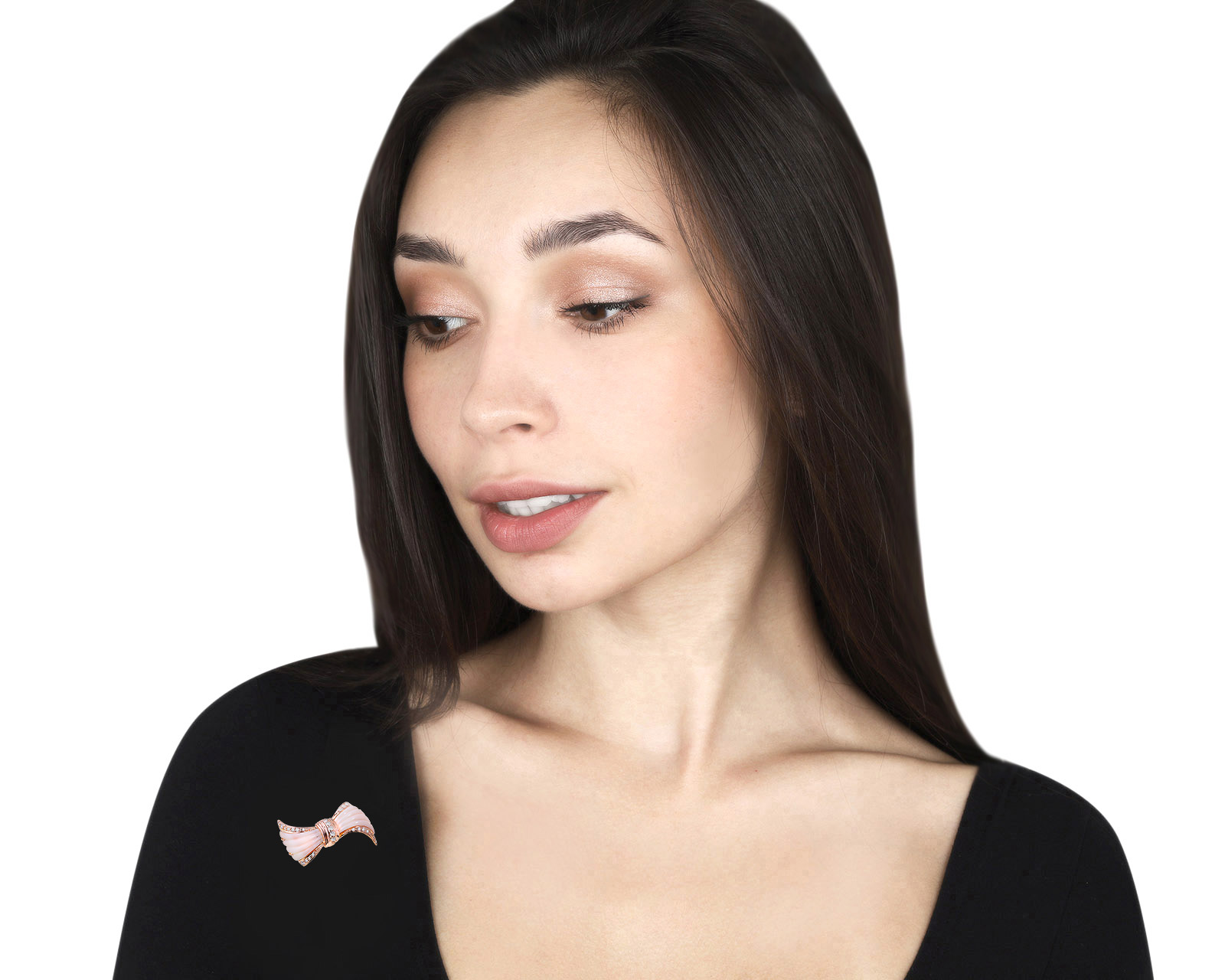 Золотая брошь с кораллами и бриллиантами 0.32ct