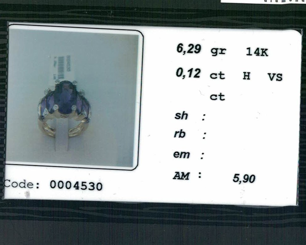 Оригинальное золотое кольцо с аметистами 5.90ct и бриллиантами 0.12ct Rea