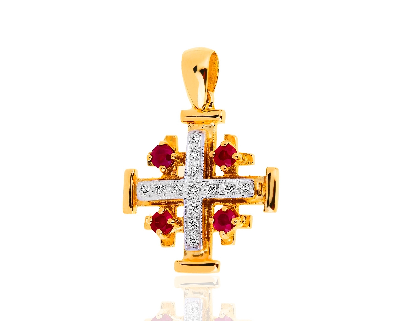 Золотой крест с бриллиантами и рубинами 0.35ct 010219/4