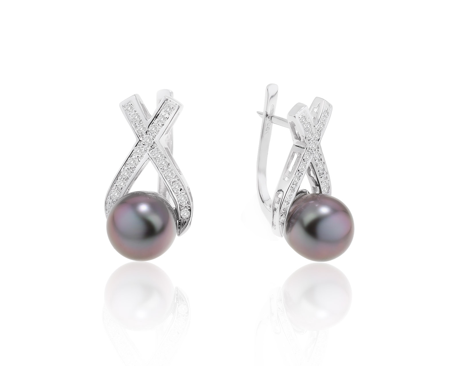 Золотые серьги с жемчугом 10.20-10.40 мм и бриллиантами 0.38ct 300324/23