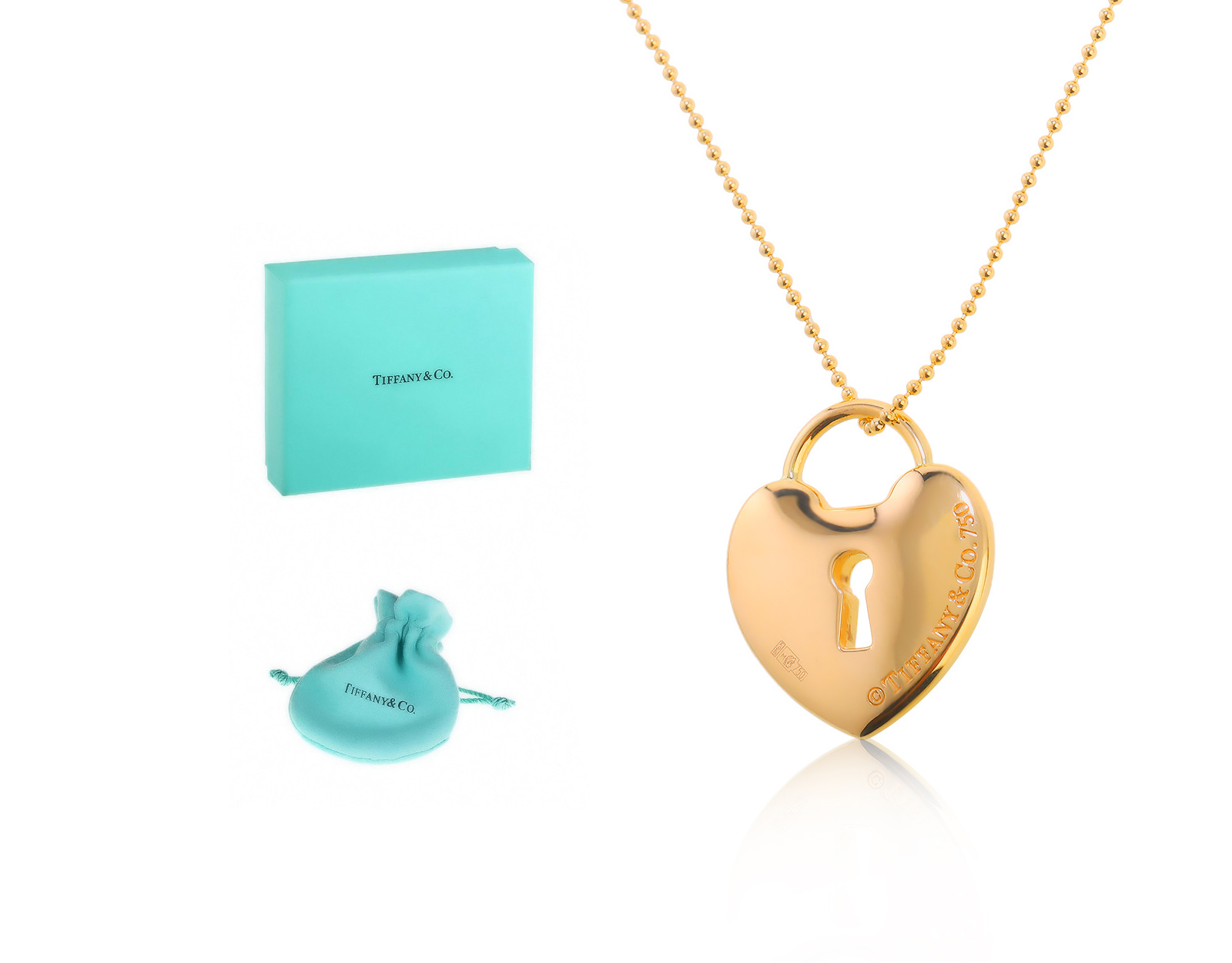 Оригинальный золотой кулон Tiffany&Co Heart Lock Keyhole