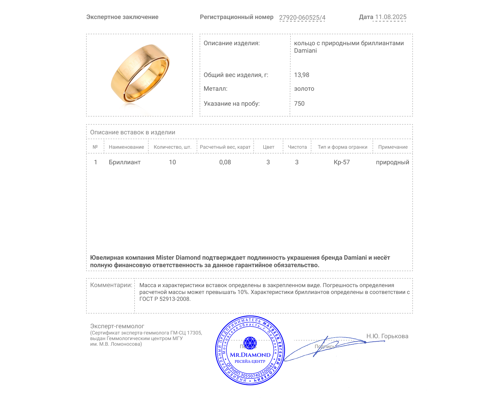Оригинальное золотое кольцо Damiani D.Side