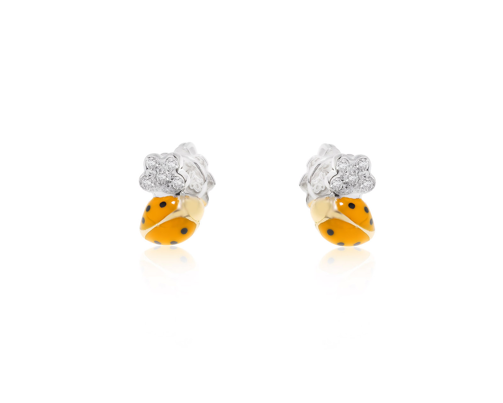 Оригинальные золотые серьги Aaron Basha Diamond Flower Ladybug