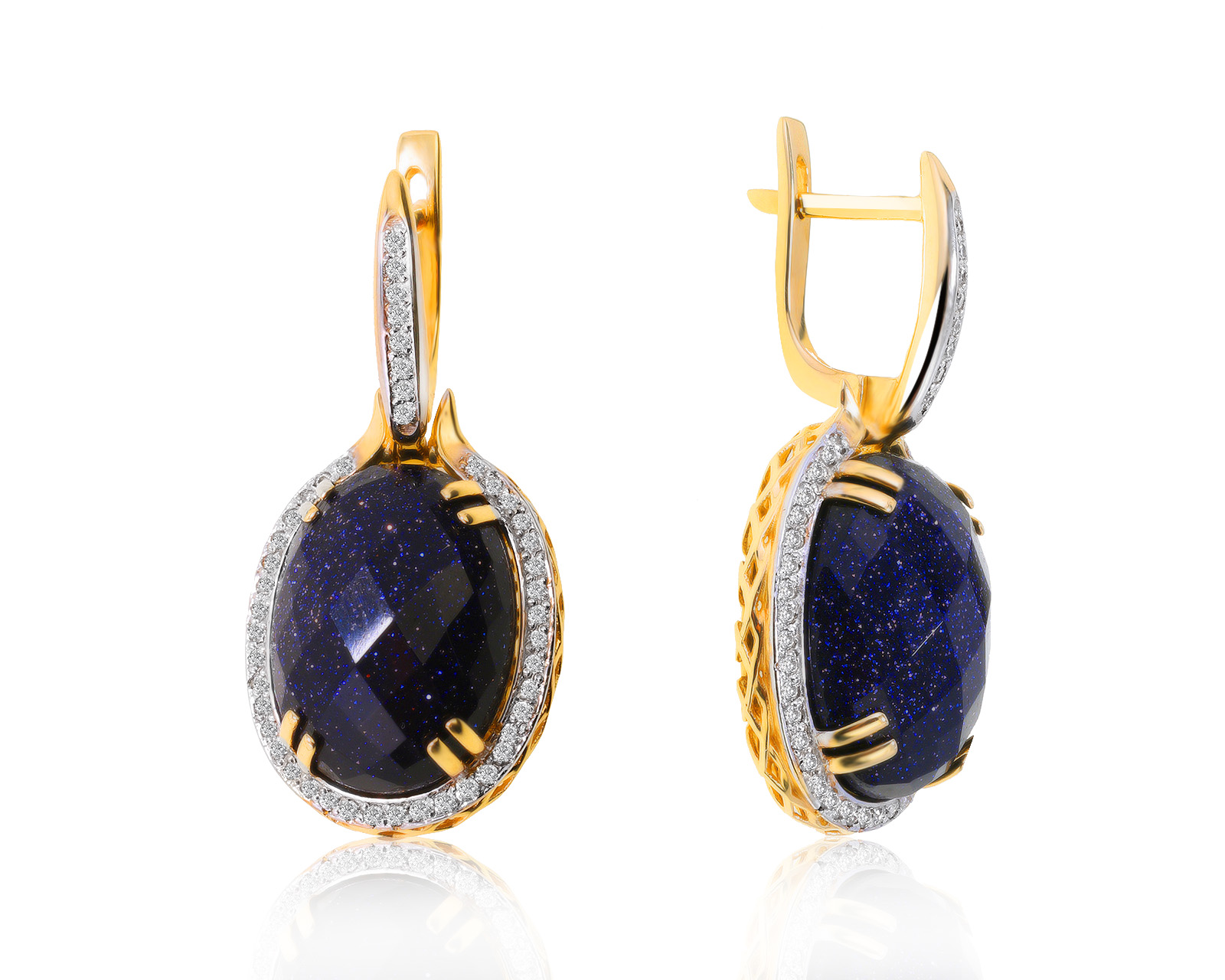 Женственные золотые серьги с авантюринами 160620/8