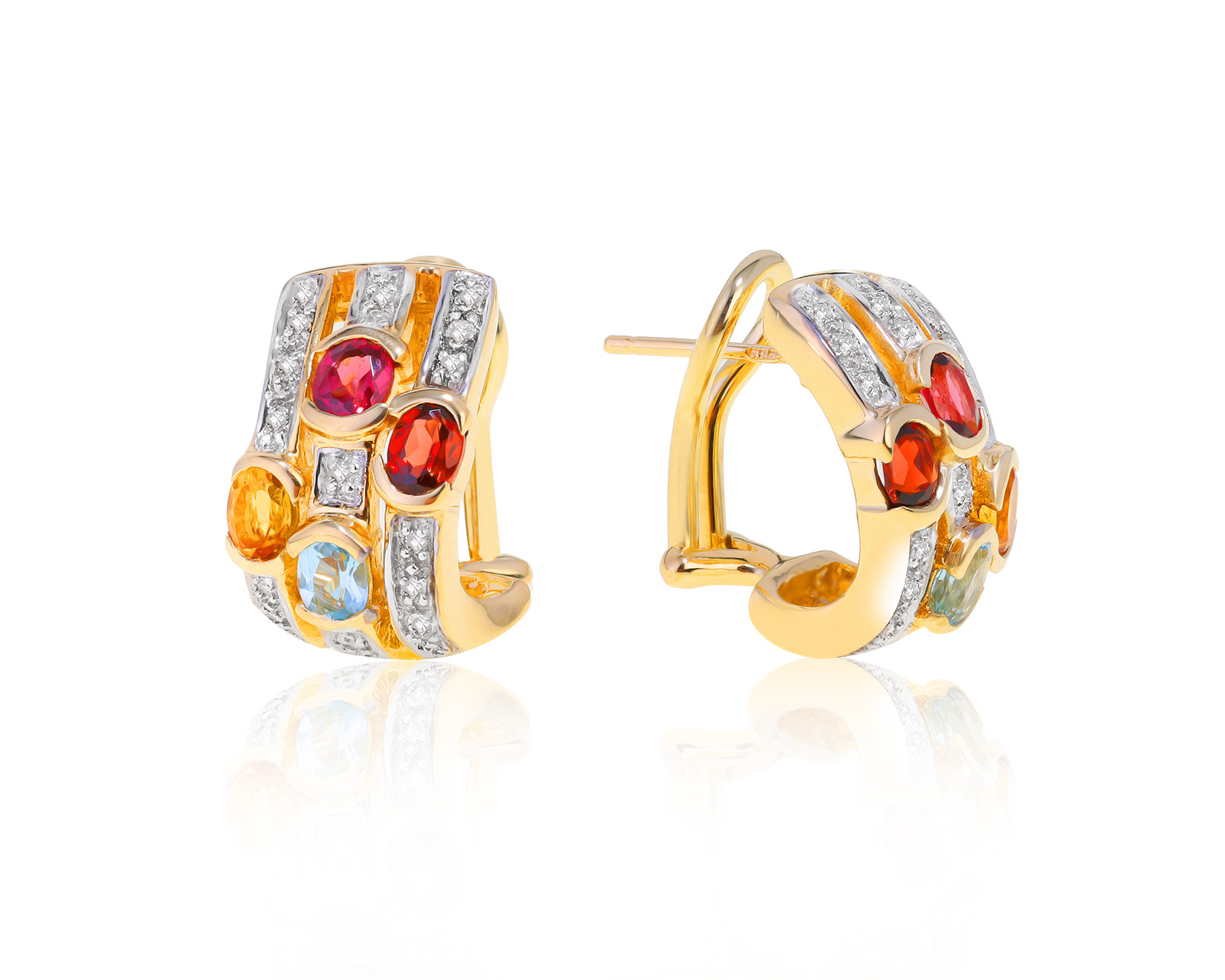 Праздничные золотые серьги с цветными камнями 1.21ct 171021/6