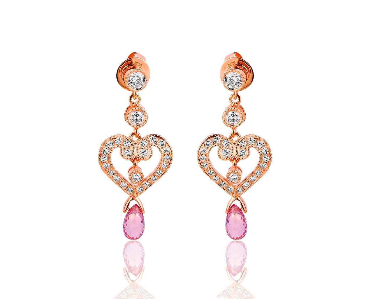 Золотые серьги с аметистами и бриллиантами 0.75ct Золотые серьги с аметистами и бриллиантами 0.75ct