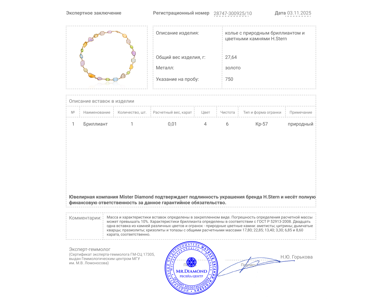 Оригинальное золотое колье с цветными камнями 72.80ct H.Stern