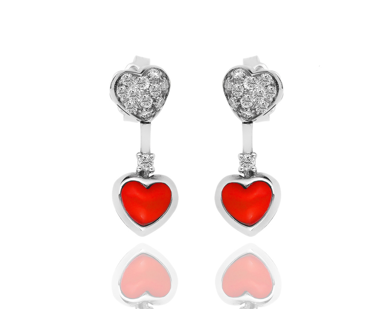 Золотые серьги с кораллами и бриллиантами 0.36ct Leo Pizzo Heart 280917/3