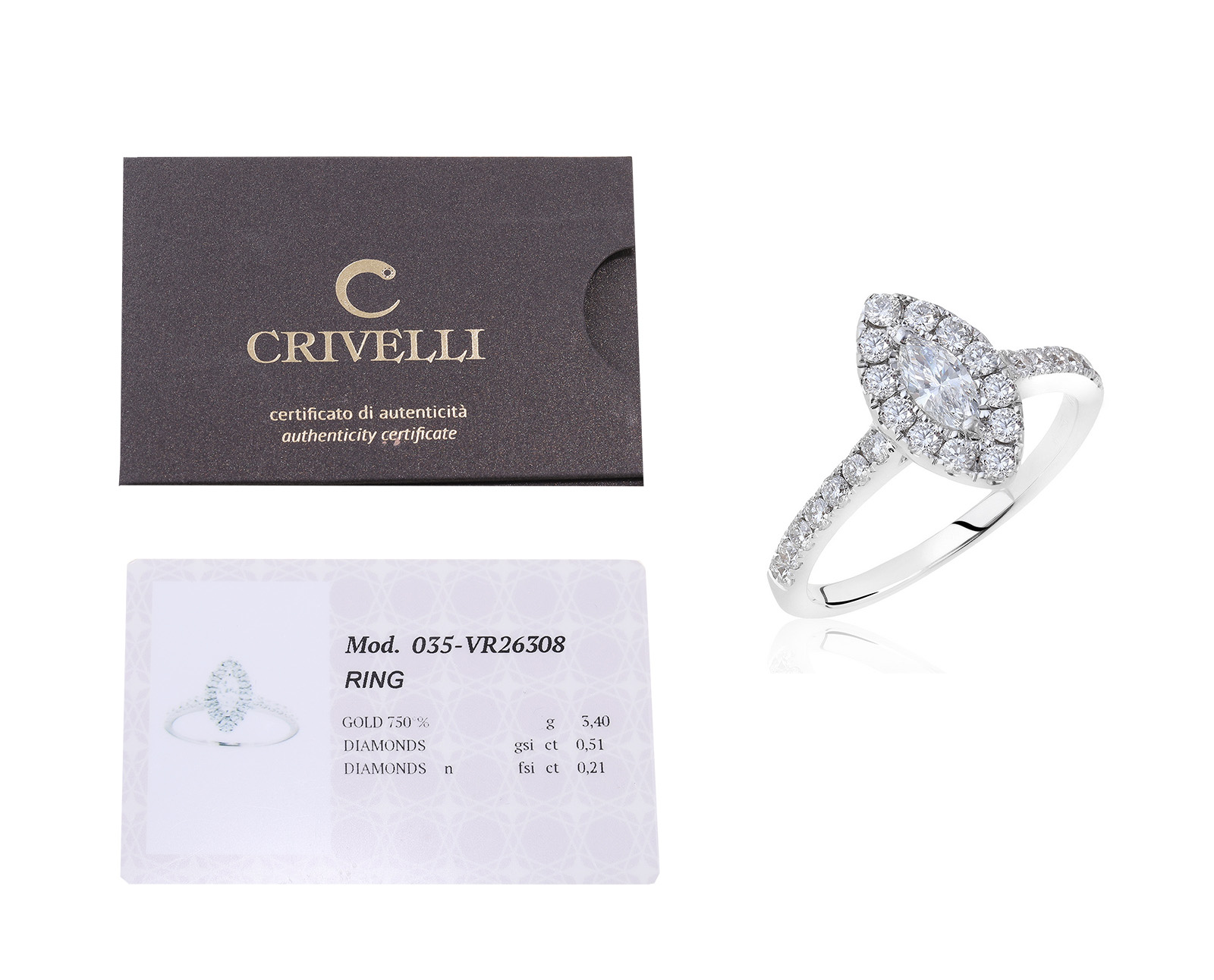 Оригинальное золотое кольцо с бриллиантами 0.72ct Crivelli