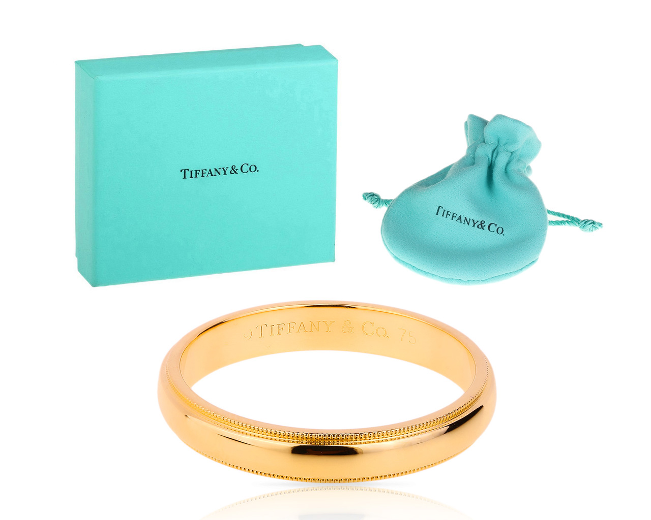 Красивое золотое кольцо Tiffany&Co Milgrain