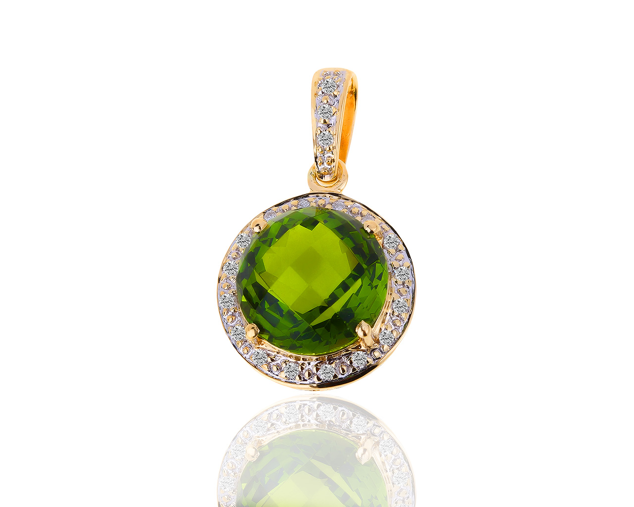 Золотая подвеска с хризолитом и бриллиантами 0.15ct 181118/5