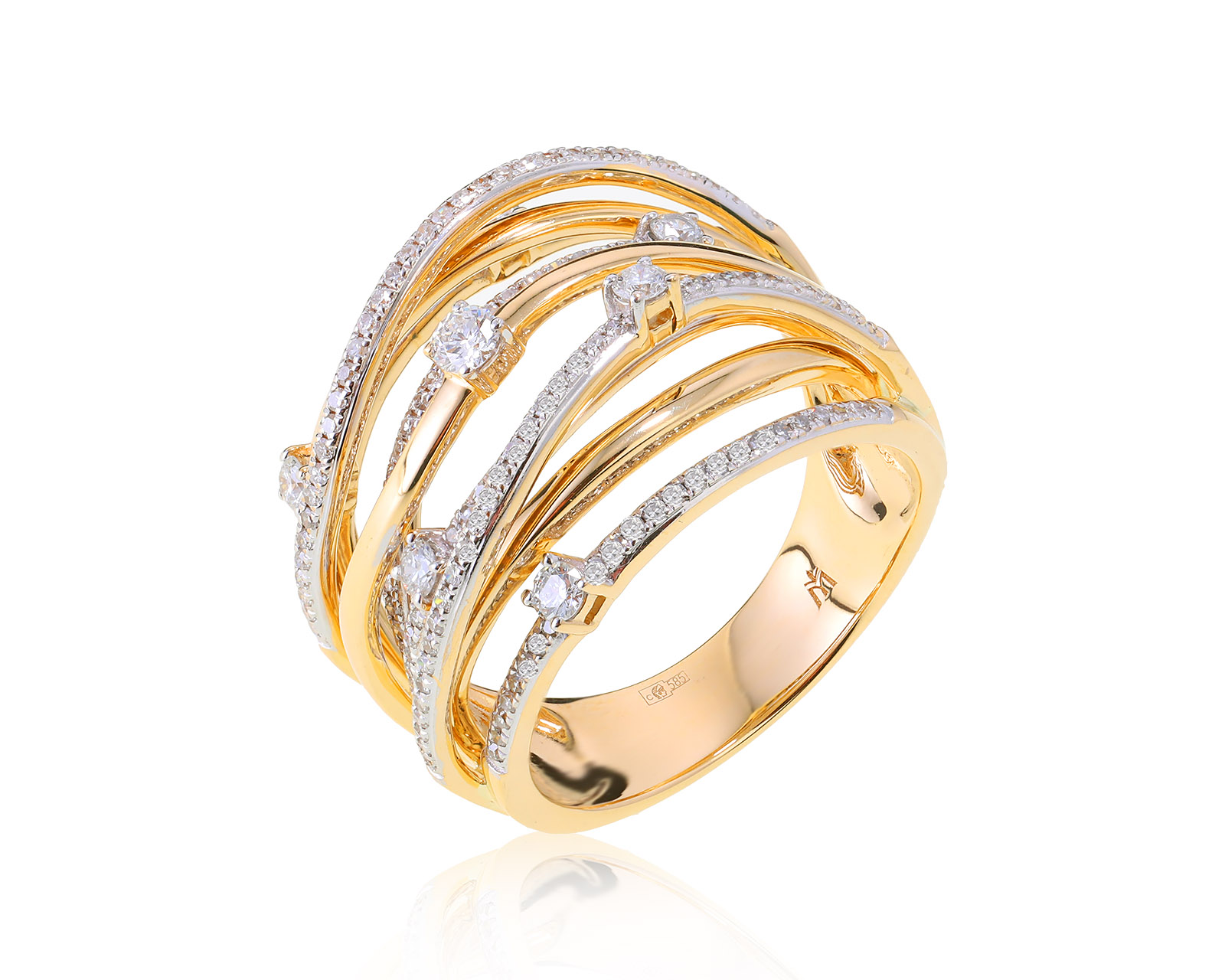 Оригинальное золотое кольцо с бриллиантами 0.76ct МЮЗ