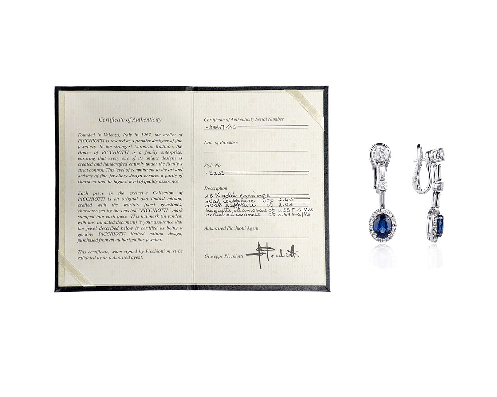 Оригинальные золотые серьги с сапфирами 4.43ct Picchiotti
