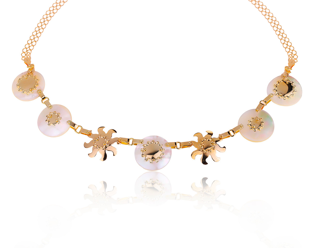 Итальянское золотое колье с перламутром 130320/6