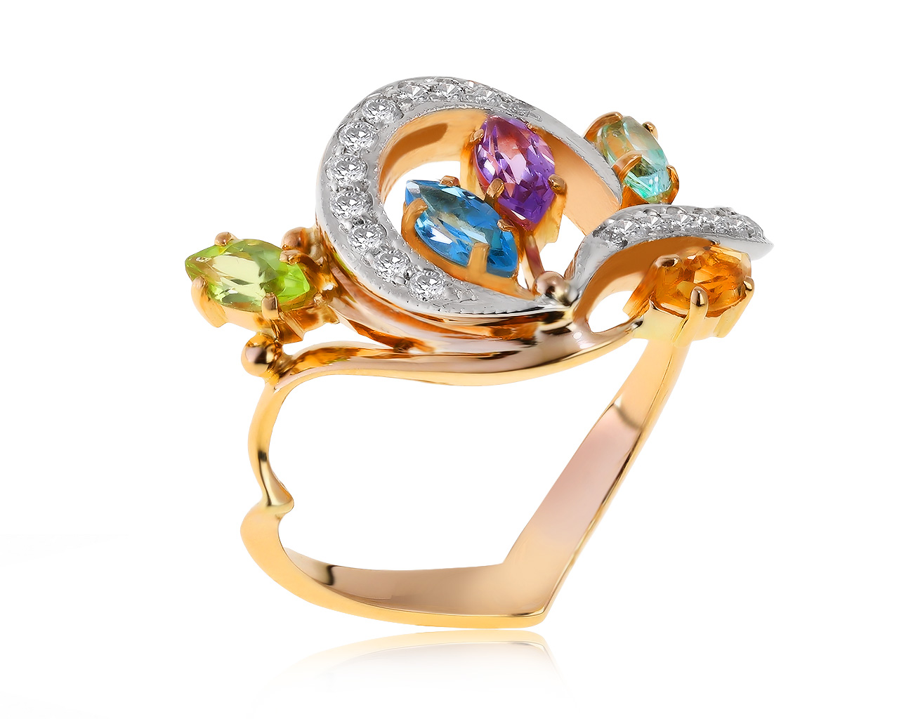 Коктейльное золотое кольцо с цветными камнями 0.89ct 260221/9
