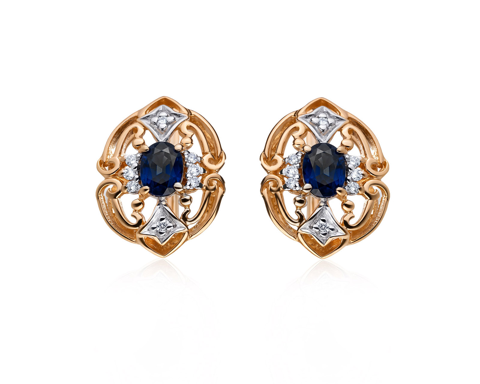 Золотые серьги с сапфирами 1.08ct и бриллиантами 0.18ct 050726/5