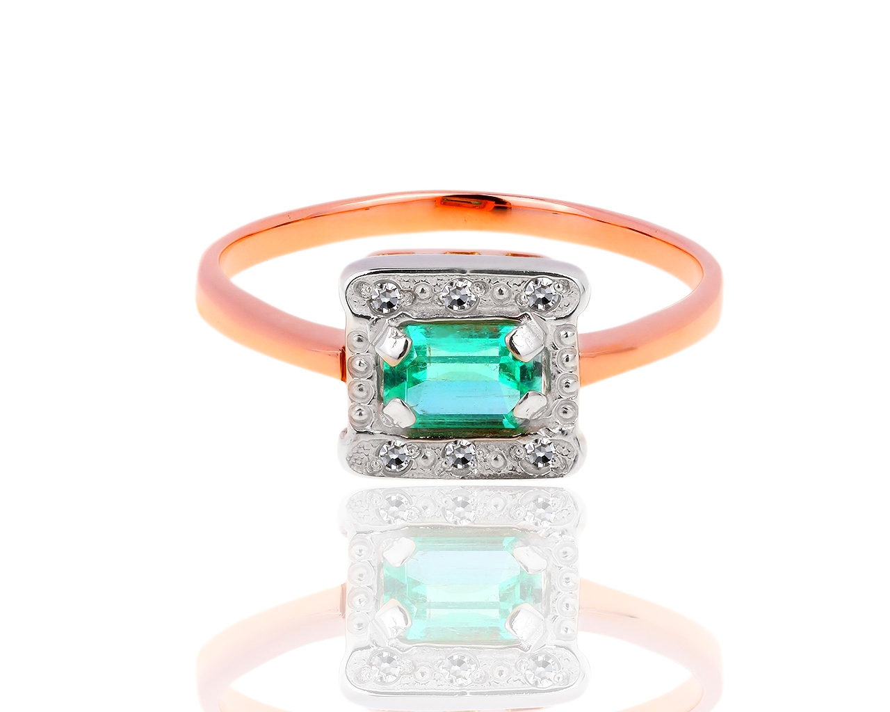 Золотое кольцо с бриллиантами и изумрудом 0.40ct 151217/49