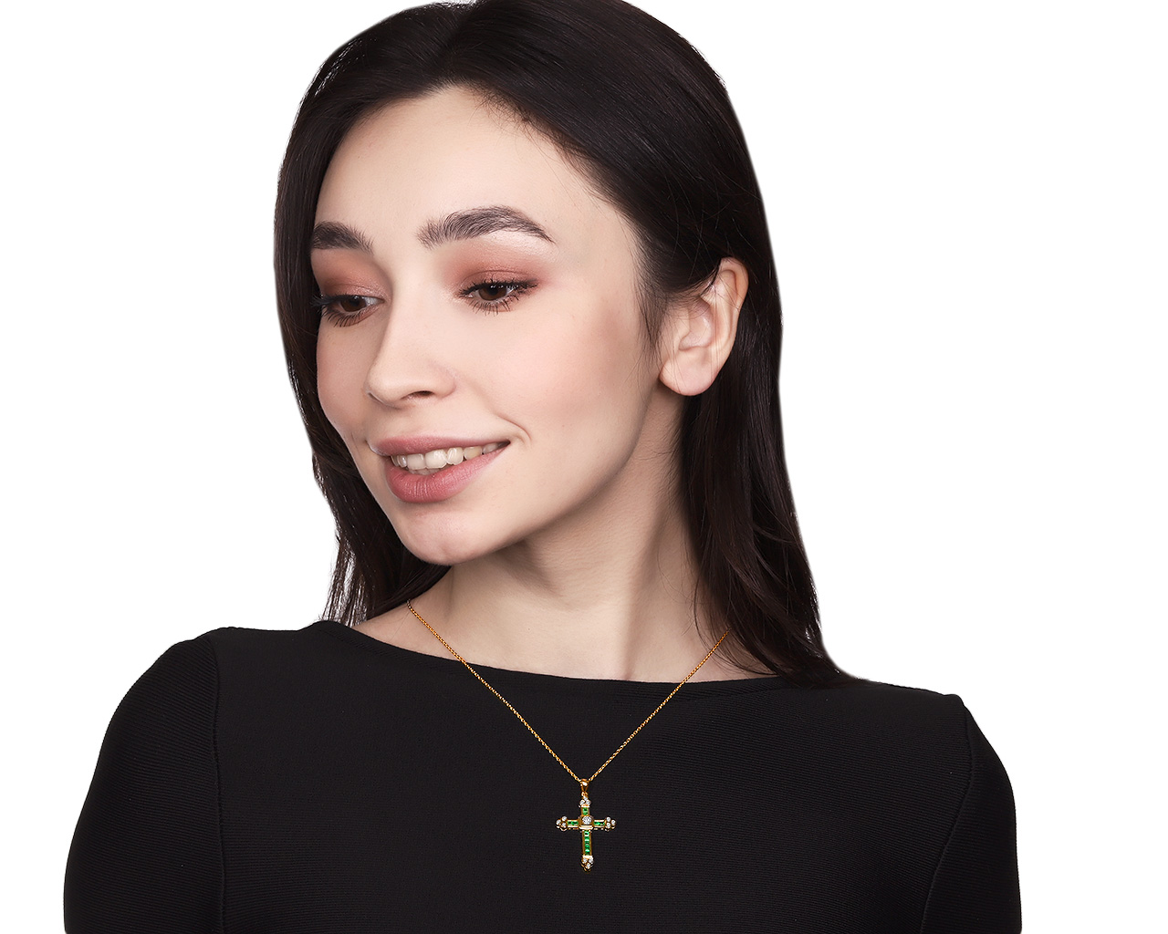 Безупречный золотой кулон с изумрудами 0.61ct