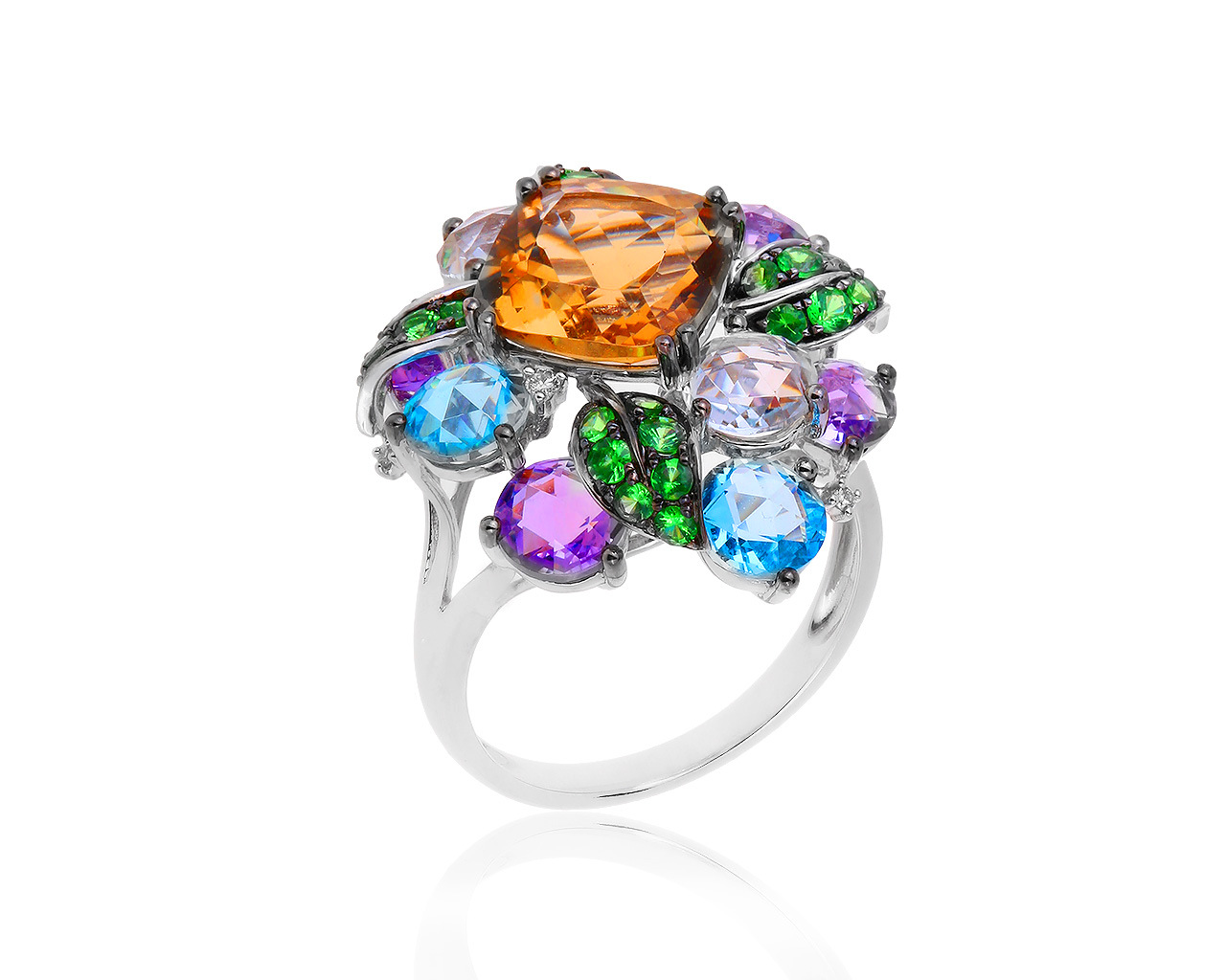 Праздничное золотое кольцо с цветными камнями 6.43ct 081119/13