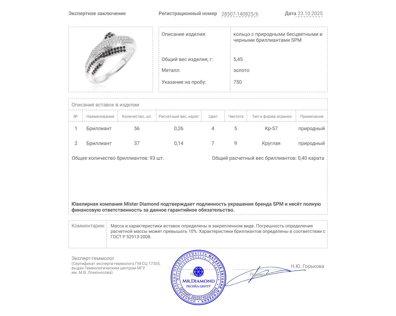 Оригинальное золотое кольцо с бриллиантами 0.40ct SPM