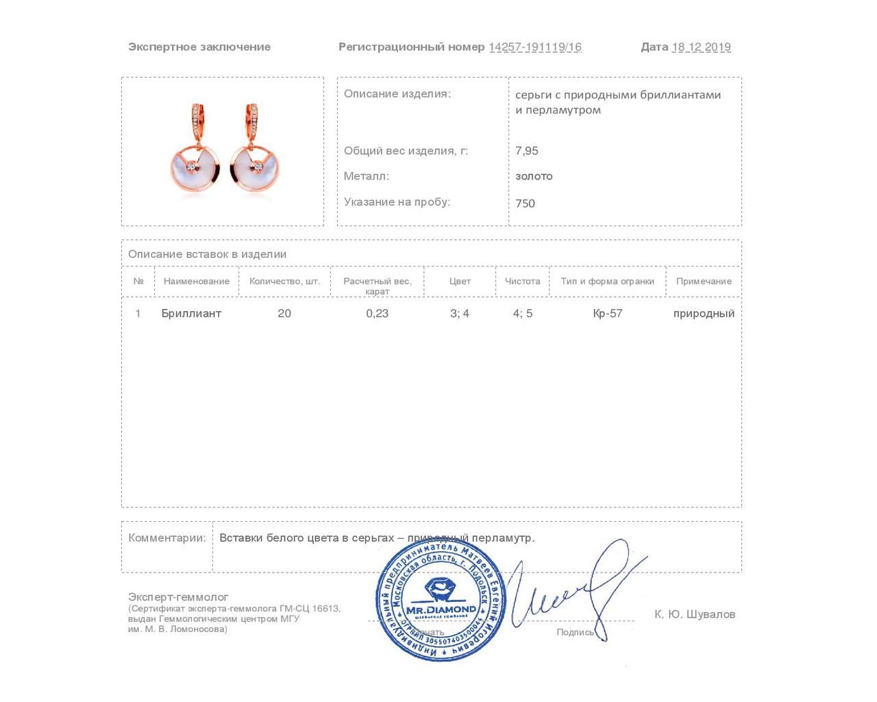 Великолепные золотые серьги с бриллиантами 0.23ct