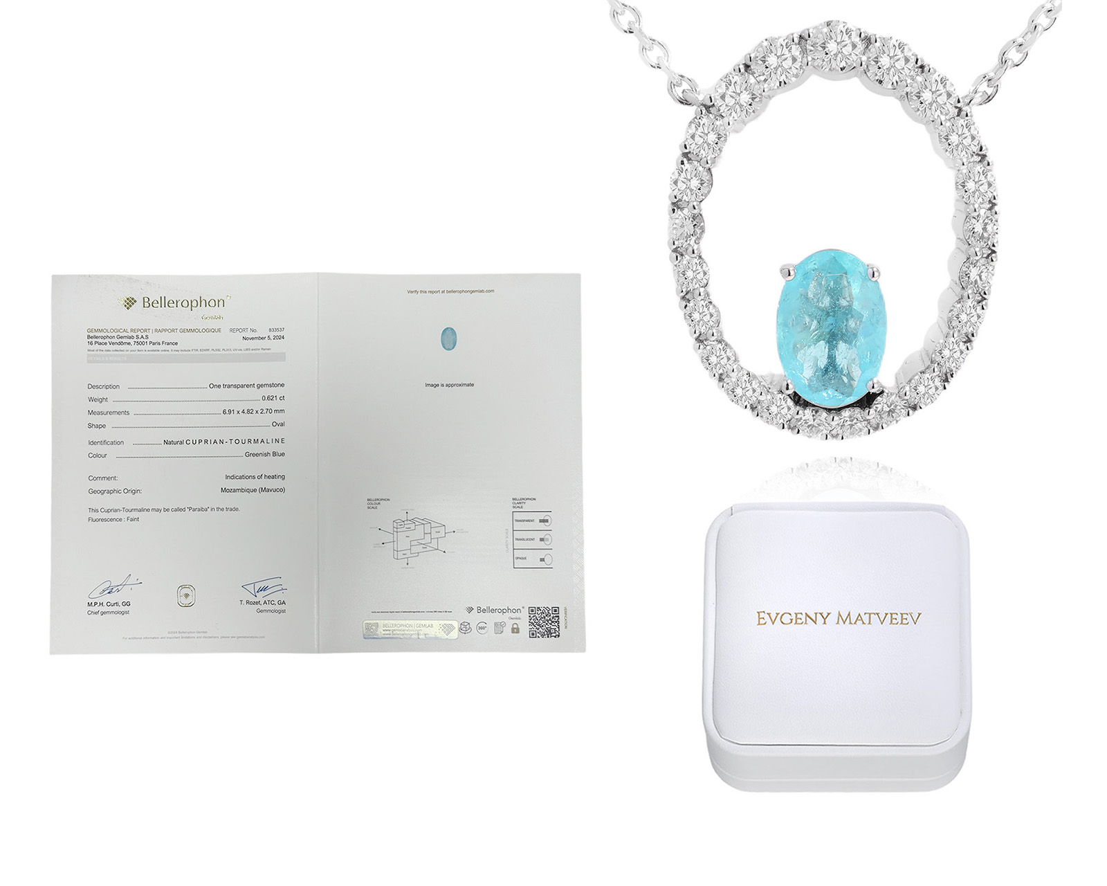 Золотое колье с турмалином параиба Мозамбик 0.62ct Evgeny Matveev