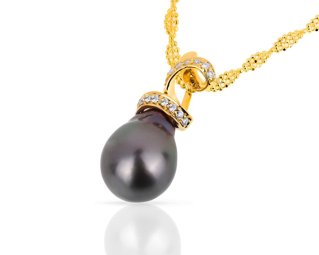 Золотая подвеска с бриллиантами 0.24ct и черным жемчугом 020418/8