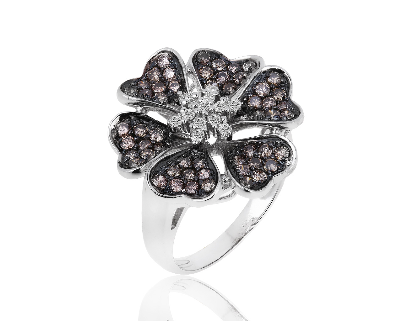 Необычное золотое кольцо с коньячными 0,91ct и белыми 0,15ct бриллиантами 030419/17