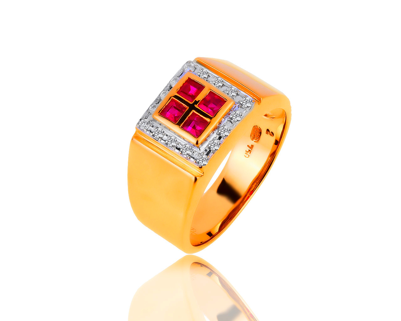 Прелестное золотое кольцо с синтетическими рубинами и бриллиантами 0.28ct 150617/6