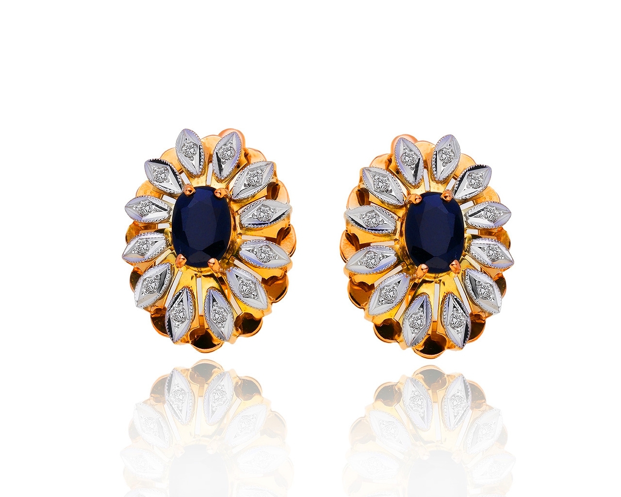 Золотые серьги с бриллиантами 0.22ct и сапфирами 1.47ct 060519/16