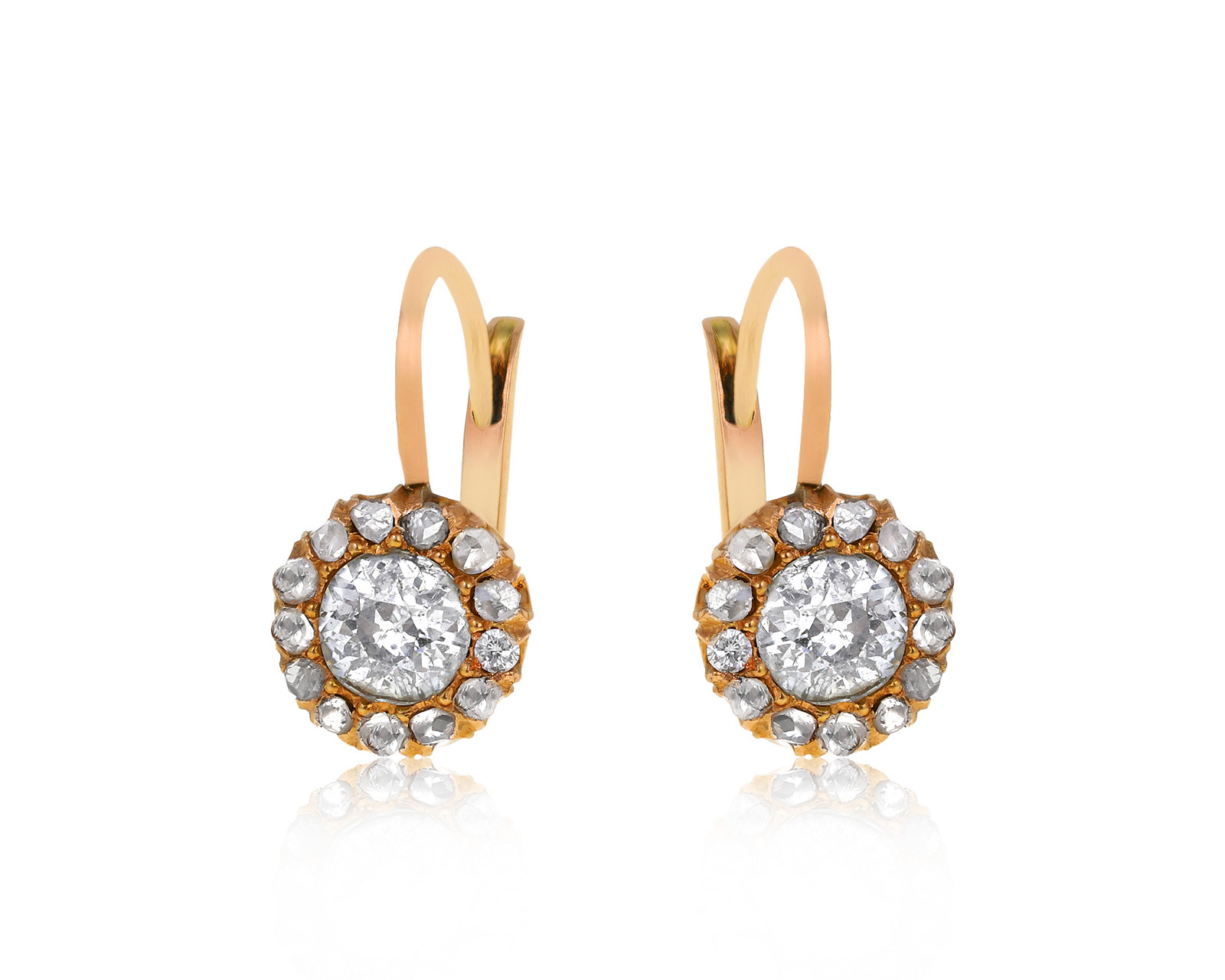 Нарядные золотые серьги с бриллиантами 1.55ct