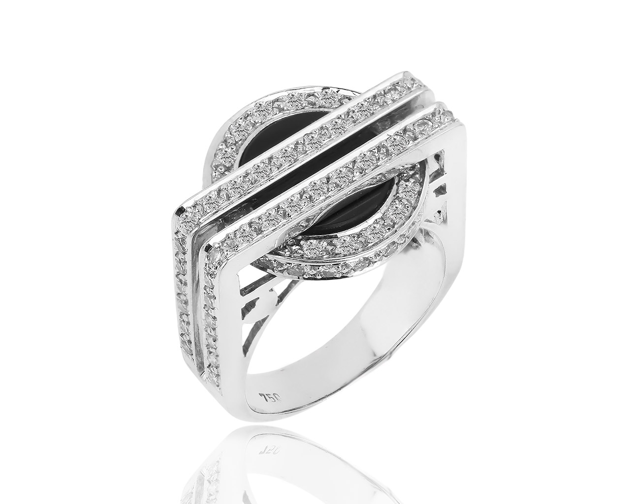 Золотое кольцо с черным халцедоном и бриллиантами 0.78ct 230319/8