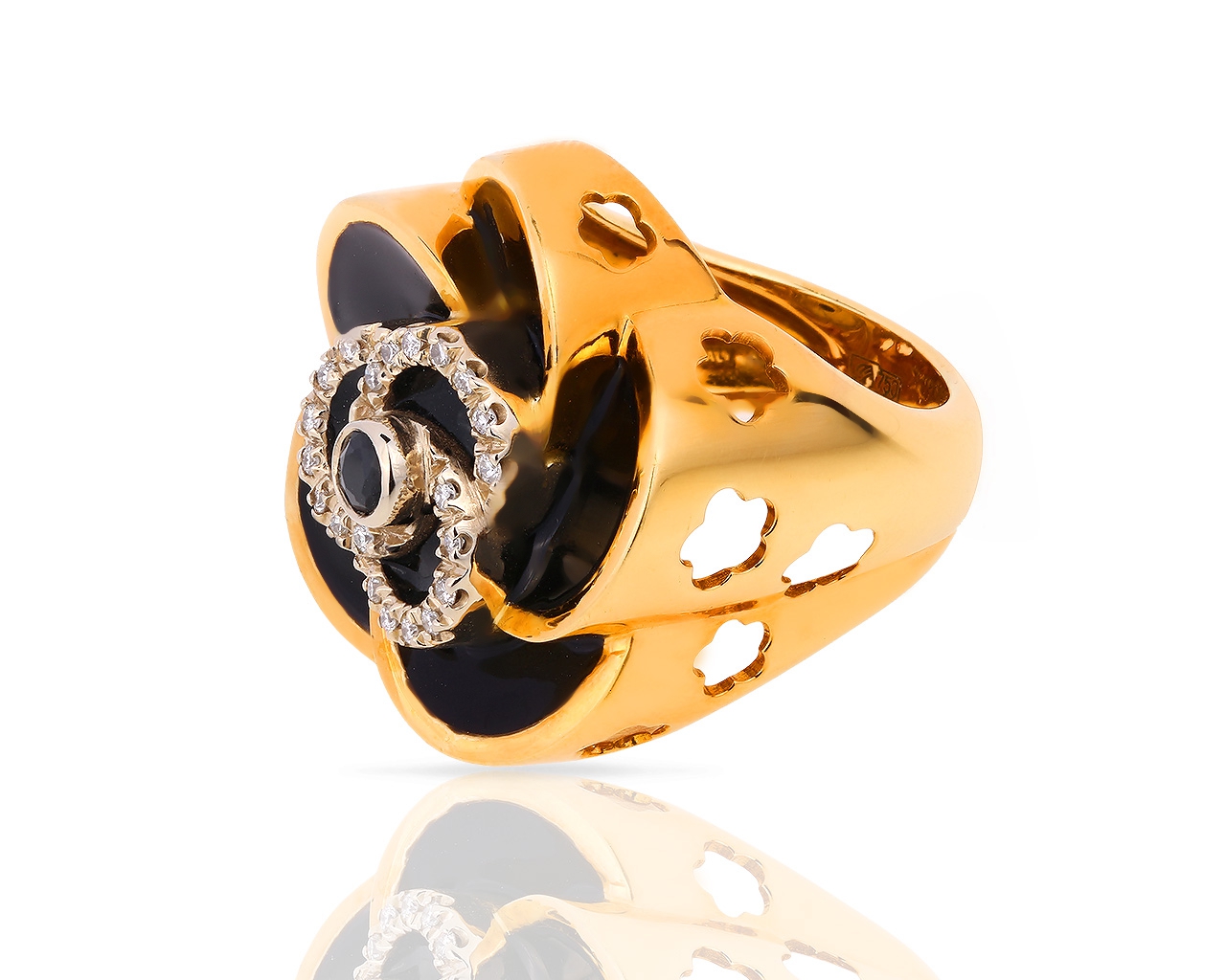 Оригинальное золотое кольцо с черной эмалью Roberto Coin
