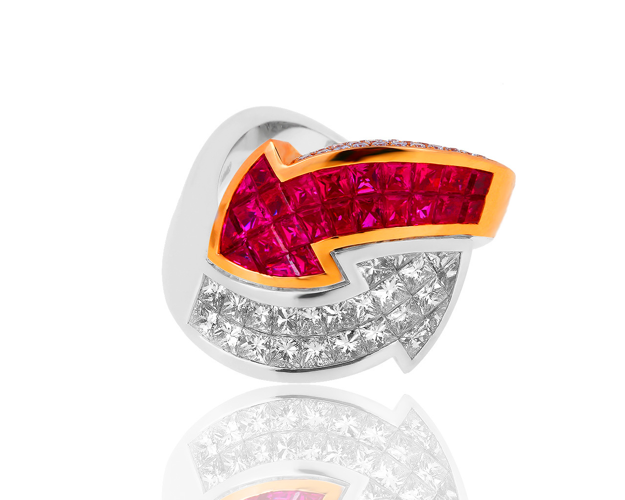 Золотое кольцо с бриллиантами 2.25ct и рубинами 1.90ct