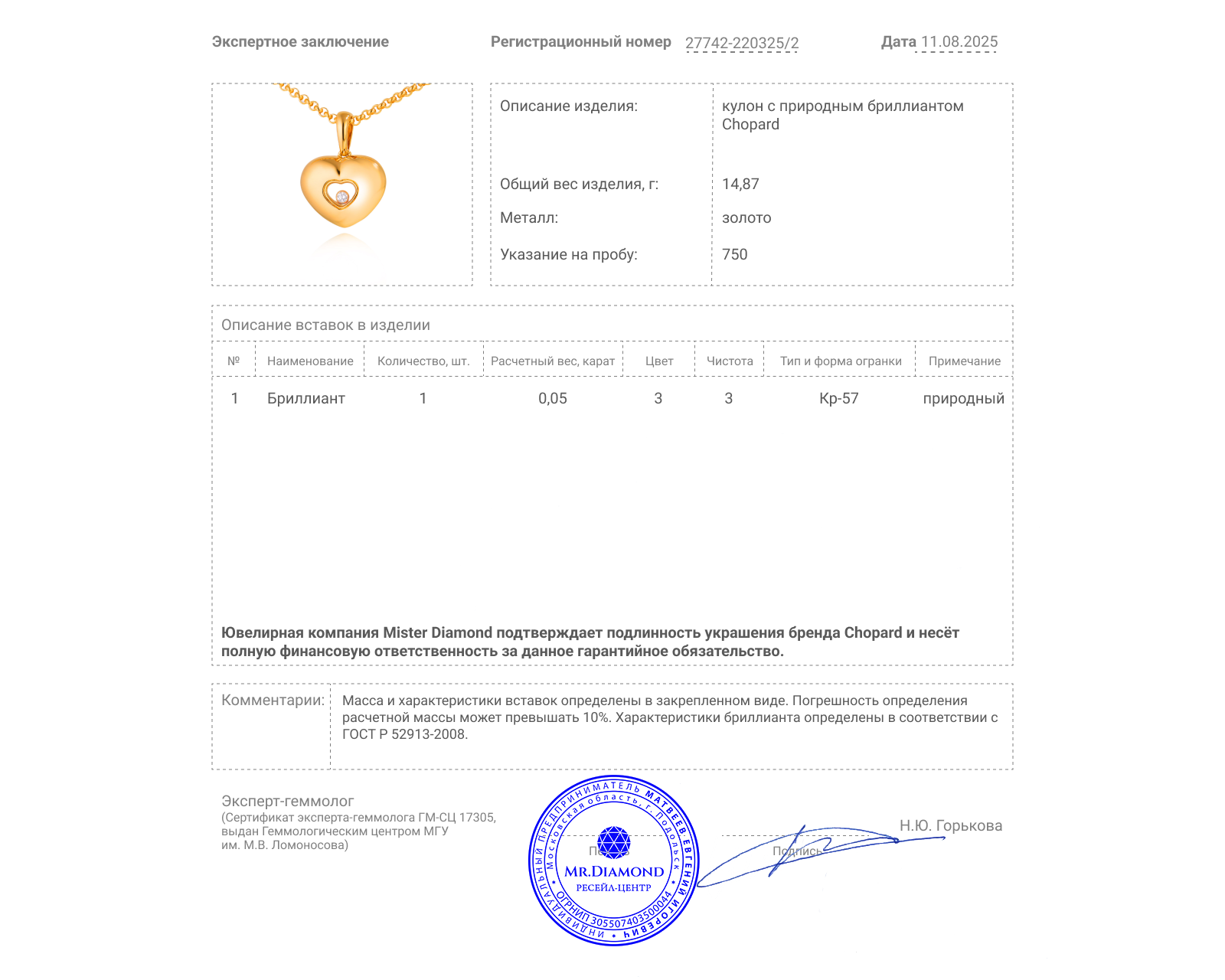 Оригинальный золотой кулон Chopard Happy Diamonds