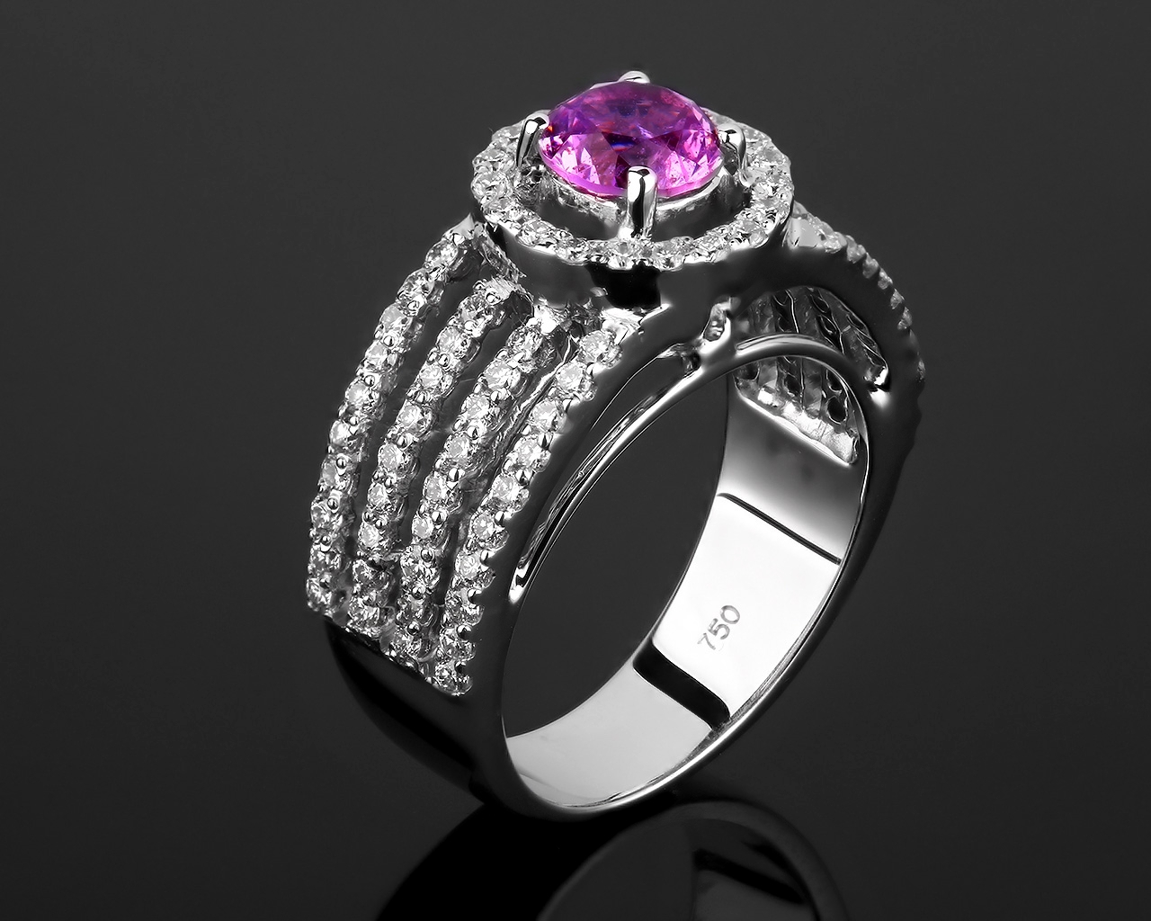 Золотое кольцо с бриллиантами 1.00ct и розовым сапфиром 1.22ct