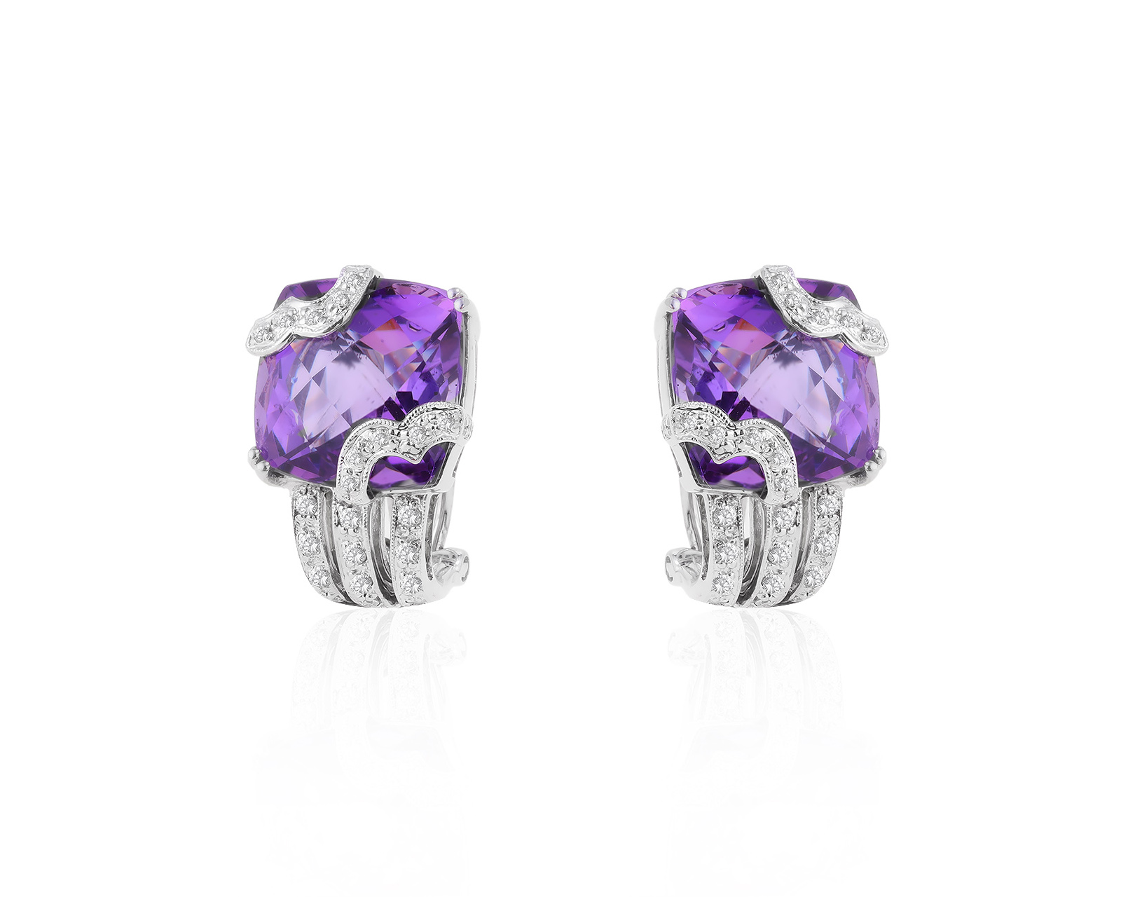 Потрясающие золотые серьги с аметистами 13.28ct