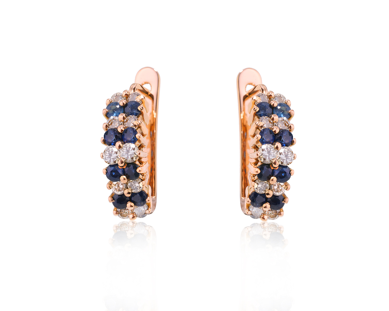 Золотые серьги с сапфирами 0.64ct и бриллиантами 0.68ct 110924/25 Золотые серьги с сапфирами 0.64ct и бриллиантами 0.68ct 110924/25